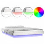 Cadru de pat cu LED, alb, 140×200 cm, lemn masiv
