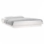 Cadru de pat cu LED, alb, 140×200 cm, lemn masiv