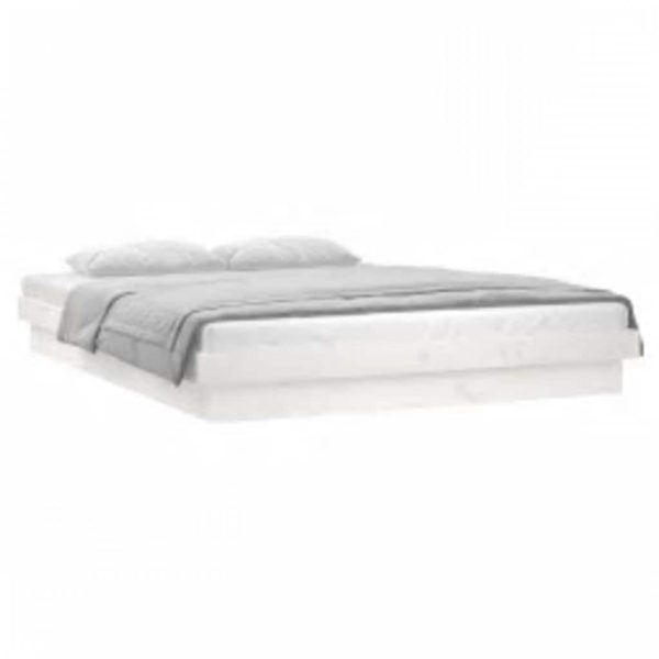 Cadru de pat cu LED, alb, 140×200 cm, lemn masiv