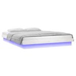 Cadru de pat cu LED, alb, 140×200 cm, lemn masiv