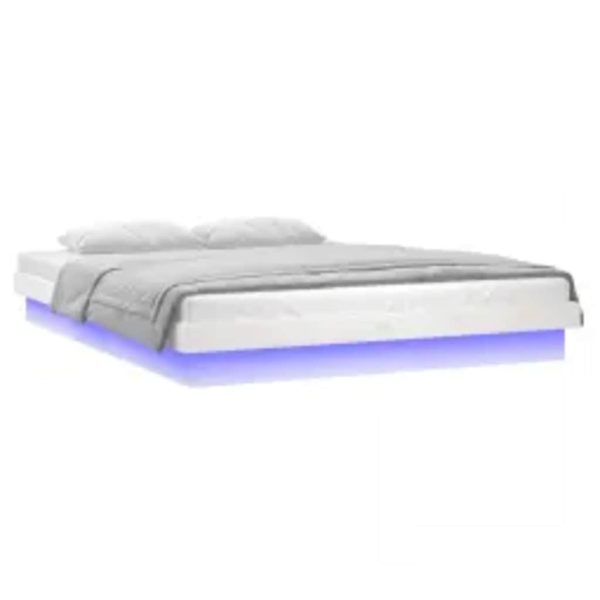 Cadru de pat cu LED, alb, 140×200 cm, lemn masiv