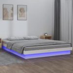 Cadru de pat cu LED, alb, 140×200 cm, lemn masiv
