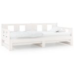 Pat extensibil de zi, alb, 2x(90×200) cm, lemn masiv de pin