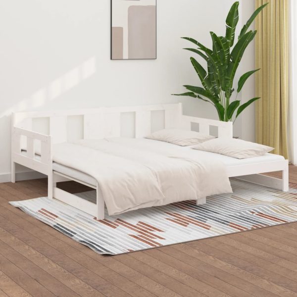 Pat extensibil de zi, alb, 2x(90×200) cm, lemn masiv de pin