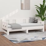 Pat extensibil de zi, alb, 2x(90×200) cm, lemn masiv de pin