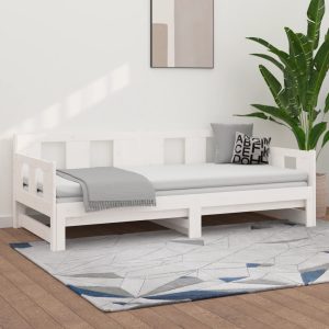 Pat extensibil de zi, alb, 2x(90×200) cm, lemn masiv de pin