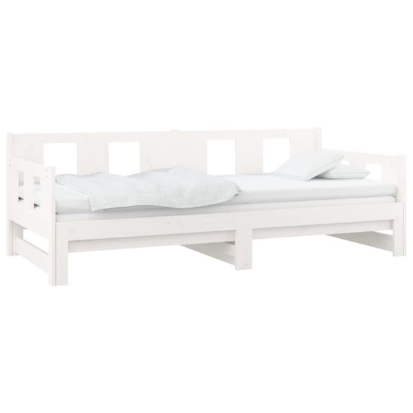 Pat extensibil de zi, alb, 2x(80×200) cm, lemn masiv de pin