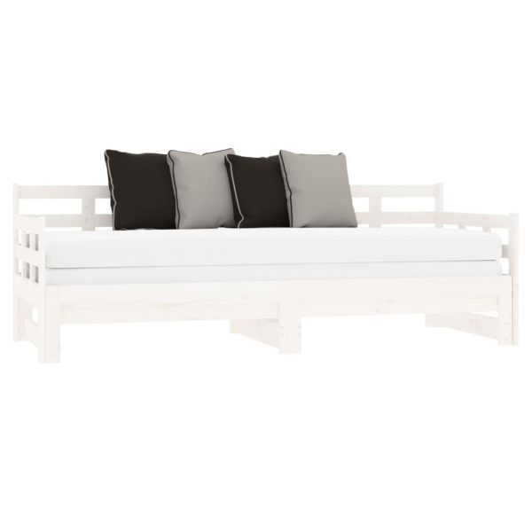 Pat de zi extensibil, alb, 2x(80×200) cm, lemn masiv de pin