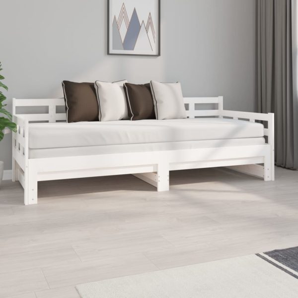 Pat de zi extensibil, alb, 2x(80×200) cm, lemn masiv de pin