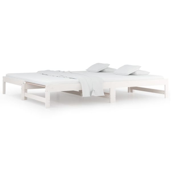 Pat de zi extensibil, alb, 2x(90×200) cm, lemn masiv de pin