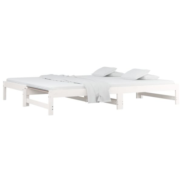 Pat de zi extensibil, alb, 2x(90×200) cm, lemn masiv de pin