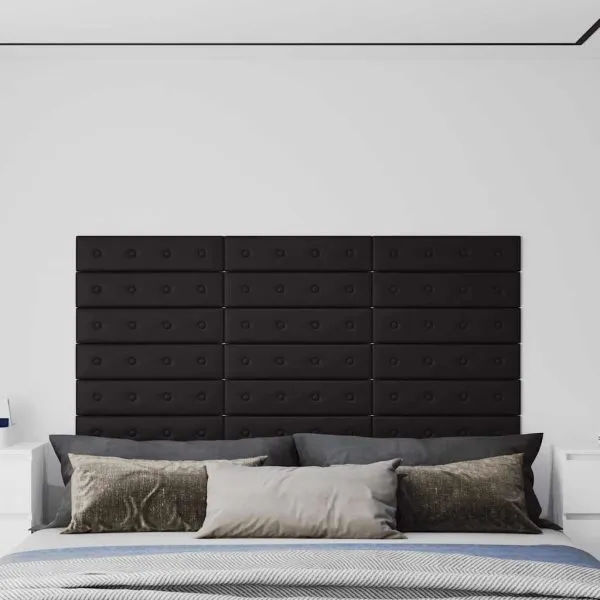 Panouri perete 12 buc. negru, 60×15 cm, piele ecologică 1,08 m²
