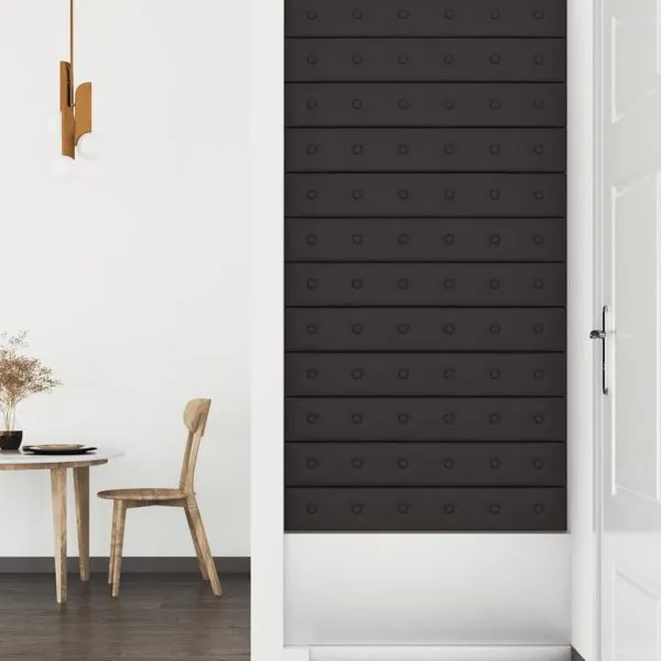 Panouri perete 12 buc. negru, 90×15 cm piele ecologică 1,62 m²