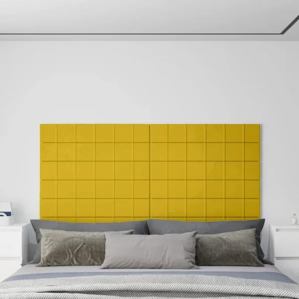 Panouri de perete 12 buc. galben 90×15 cm catifea 1,62 m²