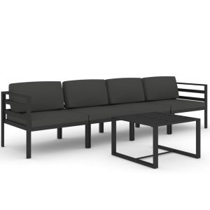 Set mobilier de grădină cu perne, 5 piese, antracit, aluminiu