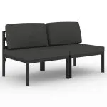Canapea de grădină cu 2 locuri, cu perne, antracit, aluminiu
