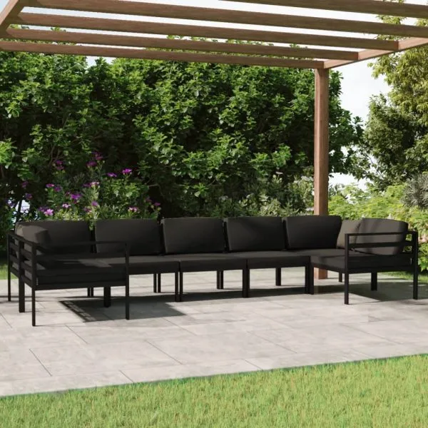 Set mobilier de grădină cu perne, 7 piese, antracit, aluminiu