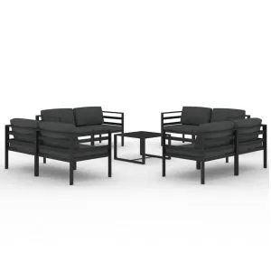 Set mobilier de grădină cu perne, 9 piese, antracit, aluminiu