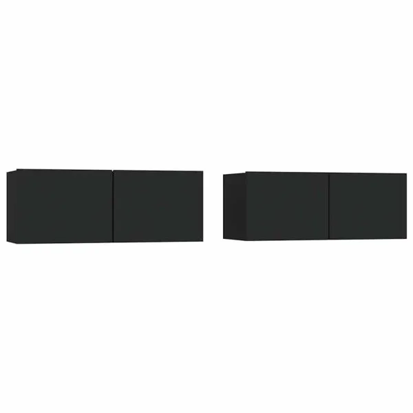 Comode TV, 2 buc., negru, 80x30x30 cm, lemn compozit