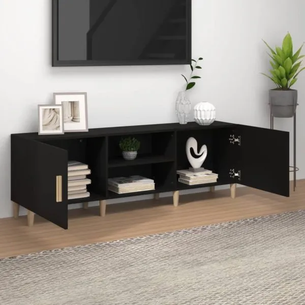 Comodă TV, negru, 150x30x50 cm, lemn compozit