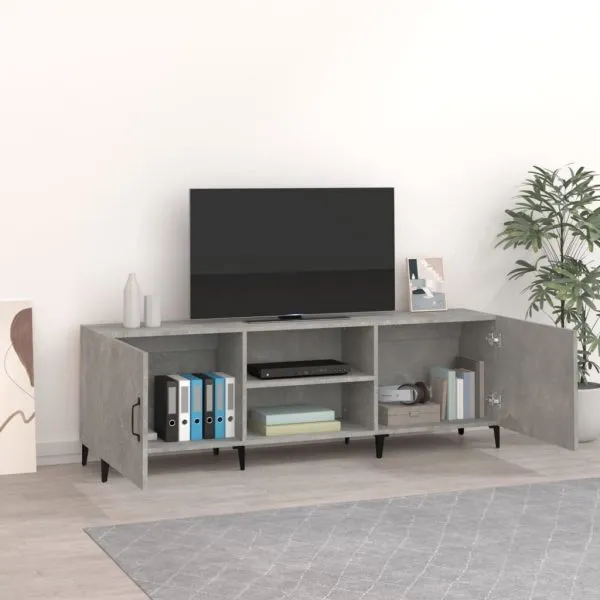 Comodă TV, gri beton, 150x30x50 cm, lemn compozit