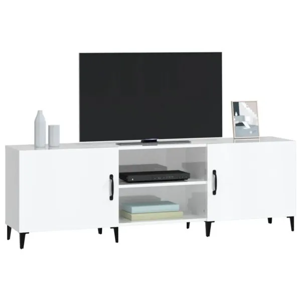 Comodă TV, alb extralucios, 150x30x50 cm, lemn compozit