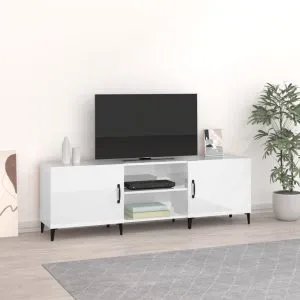 Comodă TV, alb extralucios, 150x30x50 cm, lemn compozit
