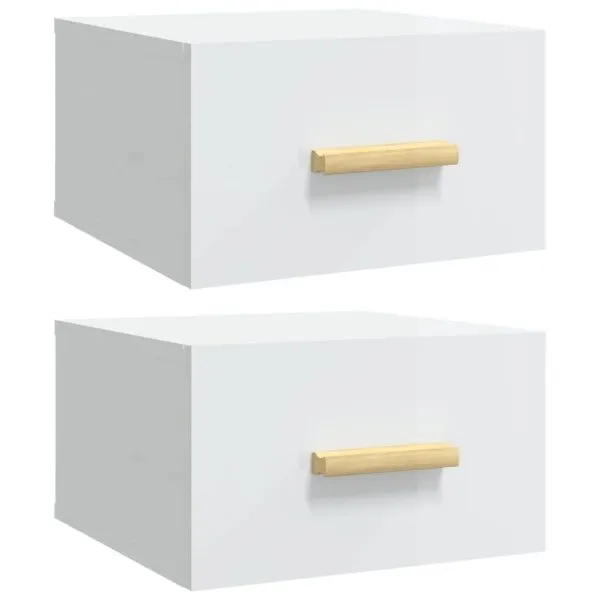Noptiere de perete, 2 buc., alb extralucios, 35x35x20 cm