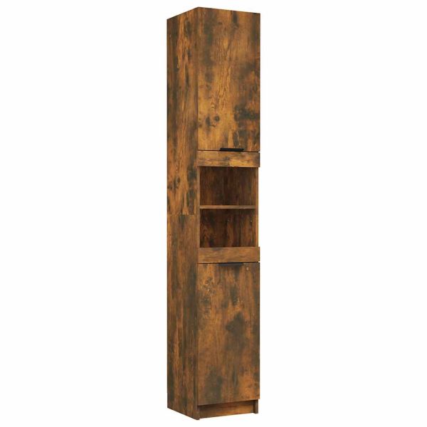 Dulap de baie, stejar fumuriu, 32x34x188,5 cm, lemn prelucrat