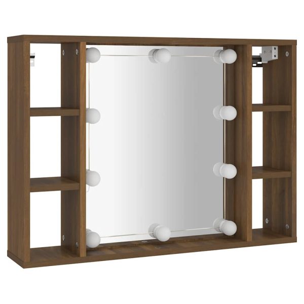Dulap cu oglindă și LED, stejar maro, 76x15x55 cm