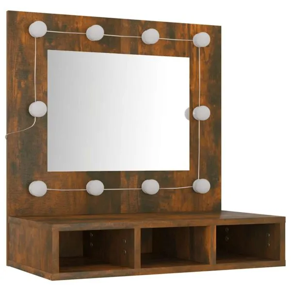 Dulap cu oglindă și LED, stejar fumuriu, 60×31,5×62 cm