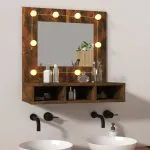 Dulap cu oglindă și LED, stejar fumuriu, 60×31,5×62 cm