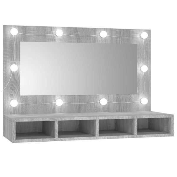 Dulap cu oglindă și LED, gri sonoma, 90×31,5×62 cm