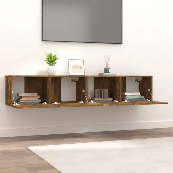 Comode TV, 2 buc., stejar afumat, 80x30x30 cm lemn prelucrat