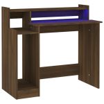 Birou cu lumini LED, stejar maro, 97x45x90 cm, lemn prelucrat