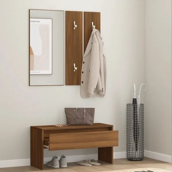 Set de mobilier pentru hol, stejar maro, lemn prelucrat