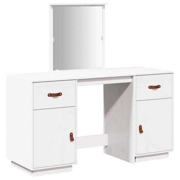 Set de masă de toaletă cu oglindă, alb, lemn masiv de pin