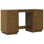 Birou cu dulapuri, maro miere, 135x50x75 cm, lemn masiv de pin