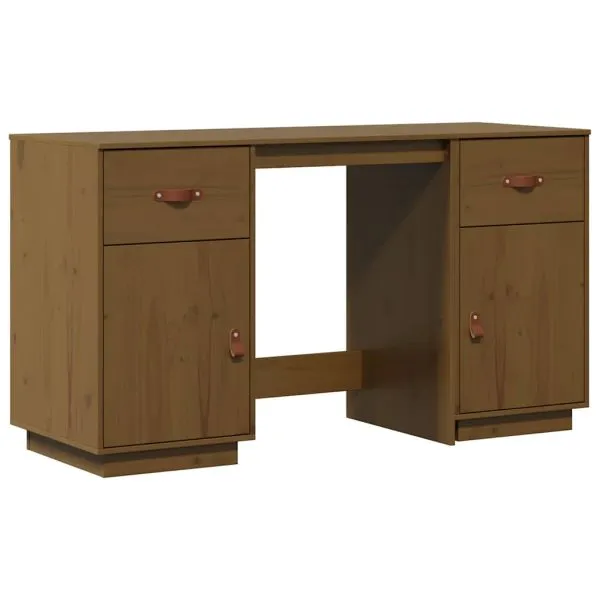 Birou cu dulapuri, maro miere, 135x50x75 cm, lemn masiv de pin