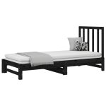 Pat de zi extensibil, negru, 2x(90×200) cm, lemn masiv de pin