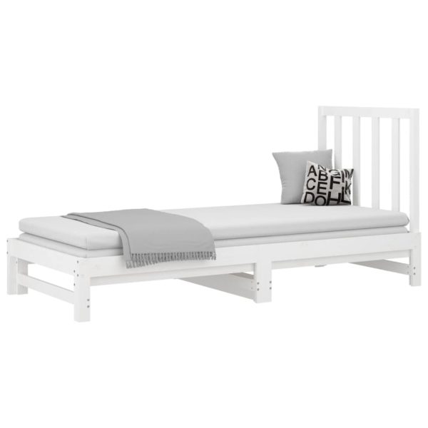 Pat de zi extensibil, alb, 2x(90×190) cm, lemn masiv de pin