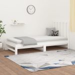 Pat de zi extensibil, alb, 2x(90×190) cm, lemn masiv de pin