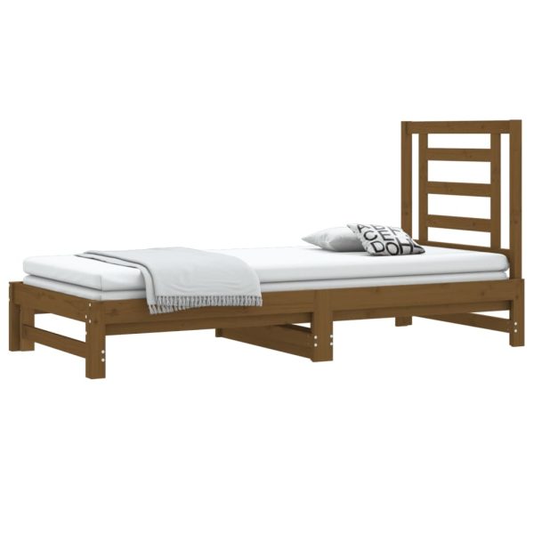 Pat de zi extensibil, maro miere, 2x(90×200) cm, lemn masiv pin
