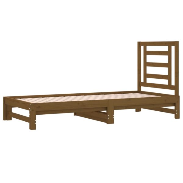 Pat de zi extensibil, maro miere, 2x(90×200) cm, lemn masiv pin