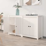 Servante, 2 buc., alb, 70x35x80 cm, lemn masiv de pin