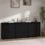Servantă, negru, 210x35x80 cm, lemn masiv de pin