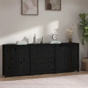 Servantă, negru, 210x35x80 cm, lemn masiv de pin