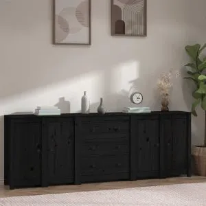 Servantă, negru, 230x35x80 cm, lemn masiv de pin
