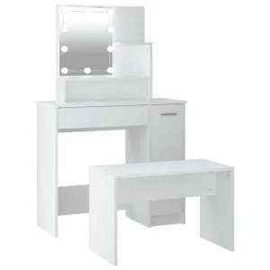 Set măsuță de toaletă cu LED, alb, lemn prelucrat