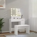 Set măsuță de toaletă cu LED, alb, lemn prelucrat